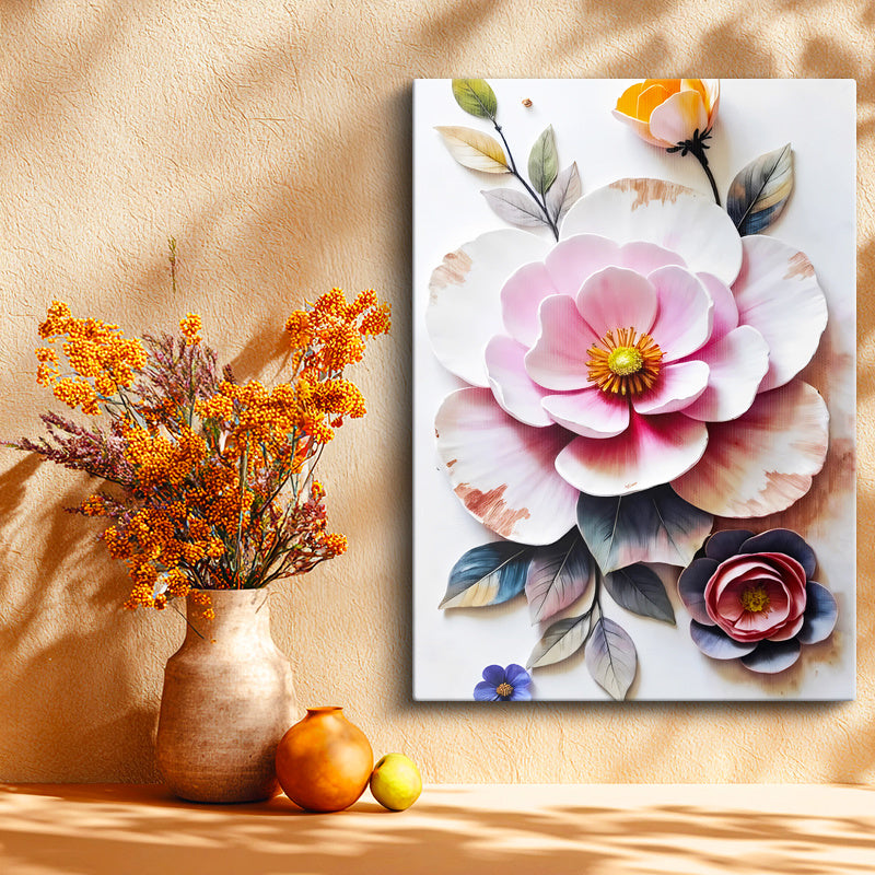 Dikey Kanvas Tablo Katmanlı Tasarım Estetik Çiçekler Çiçek Tablosu Ev Ofis Duvar Dekoru