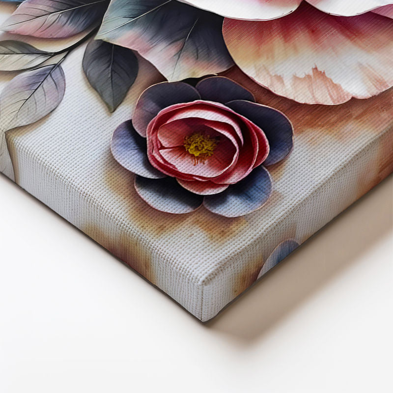 Dikey Kanvas Tablo Katmanlı Tasarım Estetik Çiçekler Çiçek Tablosu Ev Ofis Duvar Dekoru