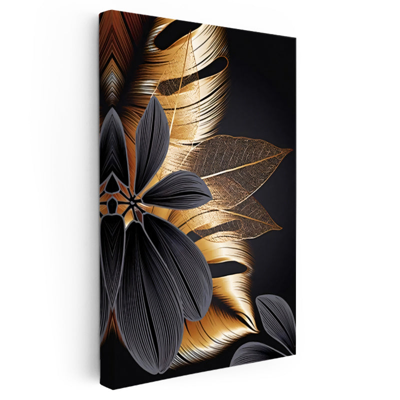 Dikey Kanvas Tablo İnce Damarlı Yaprak Detayları Çiçek Tablosu Ev Ofis Duvar Dekoru