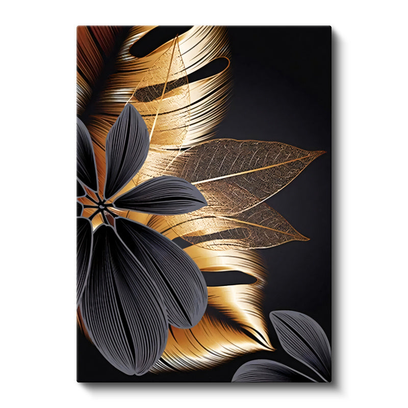 Dikey Kanvas Tablo İnce Damarlı Yaprak Detayları Çiçek Tablosu Ev Ofis Duvar Dekoru