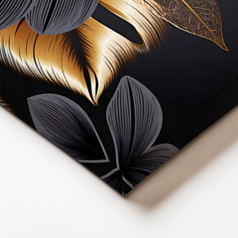 Dikey Kanvas Tablo İnce Damarlı Yaprak Detayları Çiçek Tablosu Ev Ofis Duvar Dekoru