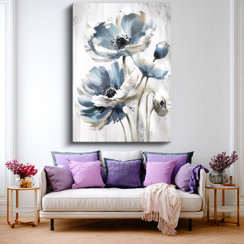 Dikey Kanvas Tablo Sanatsal İri Yapraklı Çiçekler Çiçek Tablosu Ev Ofis Duvar Dekoru