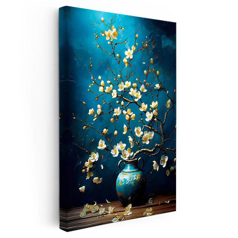 Dikey Kanvas Tablo Antik Vazoda Bahar Dalları Çiçek Tablosu Ev Ofis Duvar Dekoru