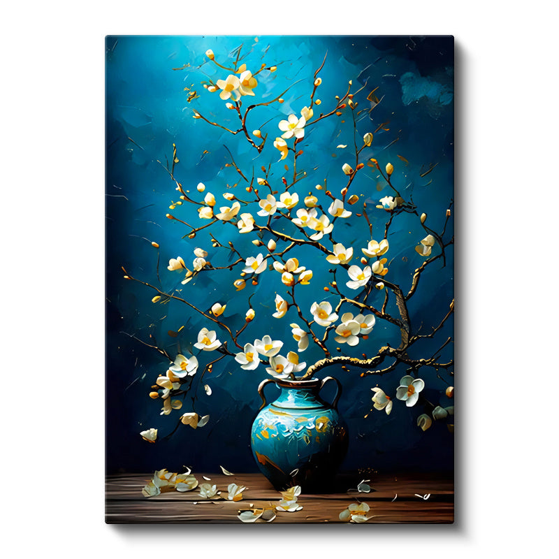 Dikey Kanvas Tablo Antik Vazoda Bahar Dalları Çiçek Tablosu Ev Ofis Duvar Dekoru
