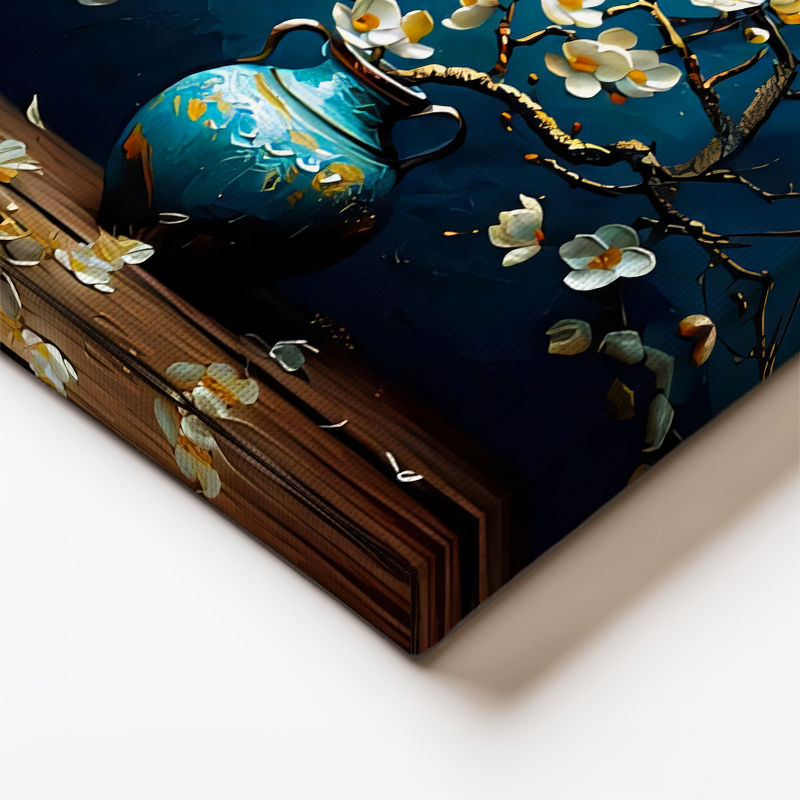 Dikey Kanvas Tablo Antik Vazoda Bahar Dalları Çiçek Tablosu Ev Ofis Duvar Dekoru