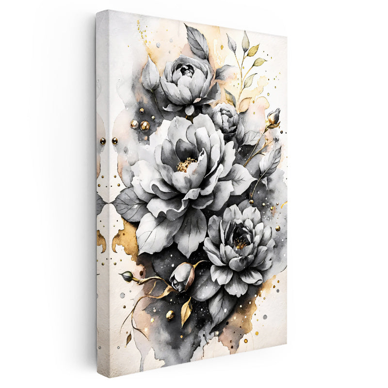 Dikey Kanvas Tablo Parlak Damla Detaylı Güller Çiçek Tablosu Ev Ofis Duvar Dekoru