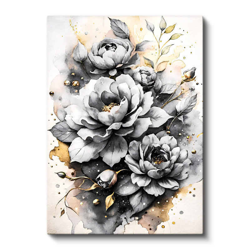 Dikey Kanvas Tablo Parlak Damla Detaylı Güller Çiçek Tablosu Ev Ofis Duvar Dekoru