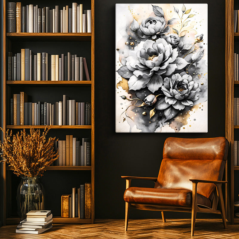 Dikey Kanvas Tablo Parlak Damla Detaylı Güller Çiçek Tablosu Ev Ofis Duvar Dekoru