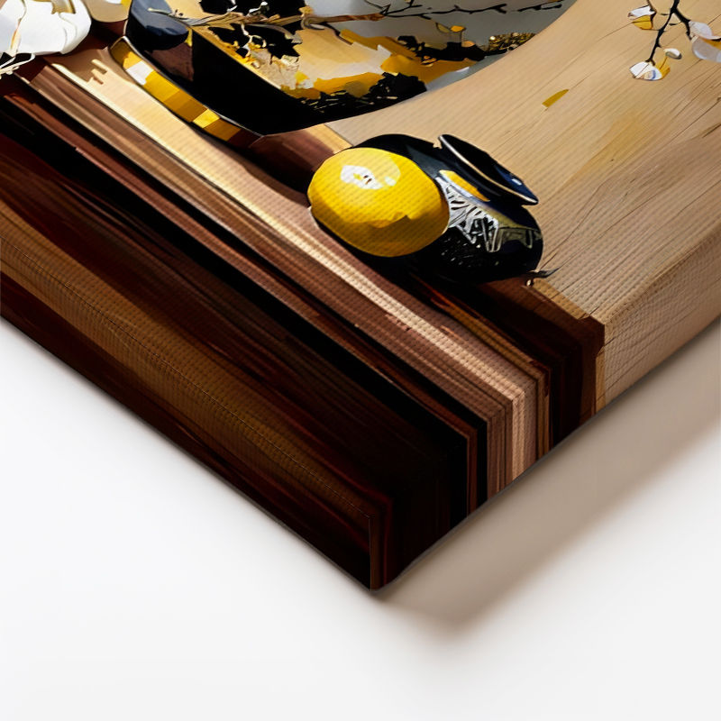 Dikey Kanvas Tablo Motifli Vazoda Bahar Çiçeği Çiçek Tablosu Ev Ofis Duvar Dekoru