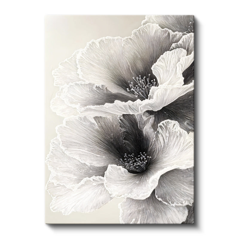 Dikey Kanvas Tablo İnce Hatlı Zarif Yapraklar Çiçek Tablosu Ev Ofis Duvar Dekoru