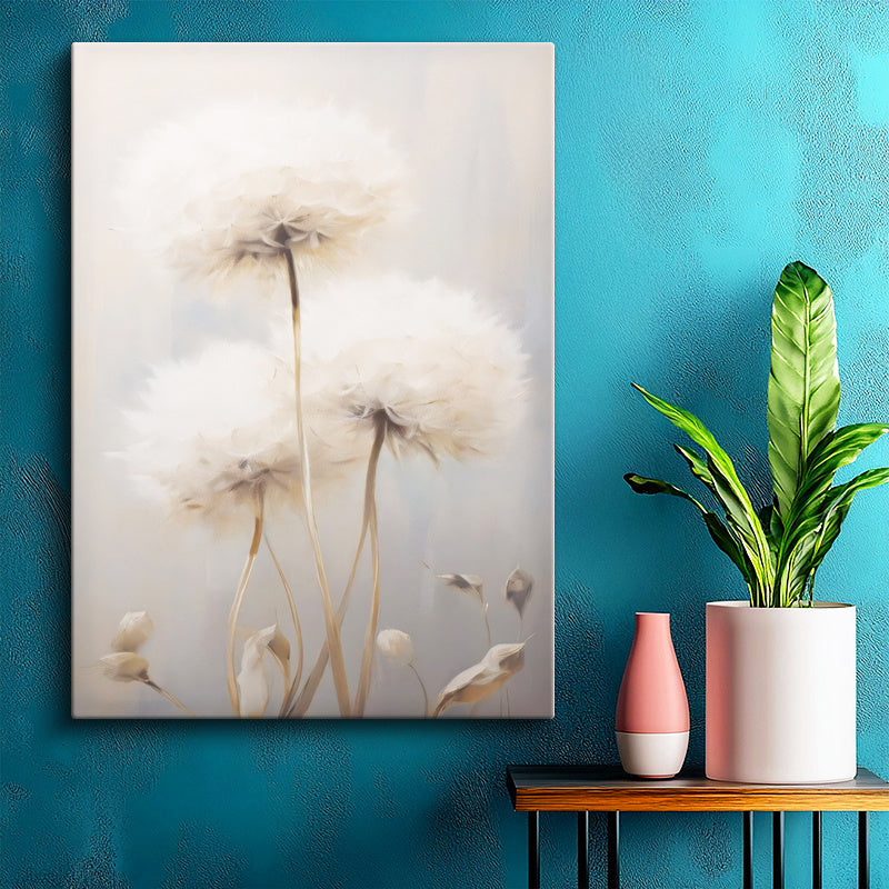 Dikey Kanvas Tablo Tüylü Karahindiba Çiçekleri Çiçek Tablosu Ev Ofis Duvar Dekoru
