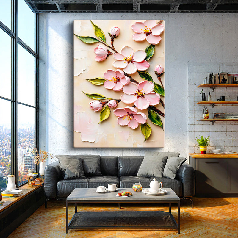 Dikey Kanvas Tablo Palet Bıçağı Teknikli Çiçekler Çiçek Tablosu Ev Ofis Duvar Dekoru