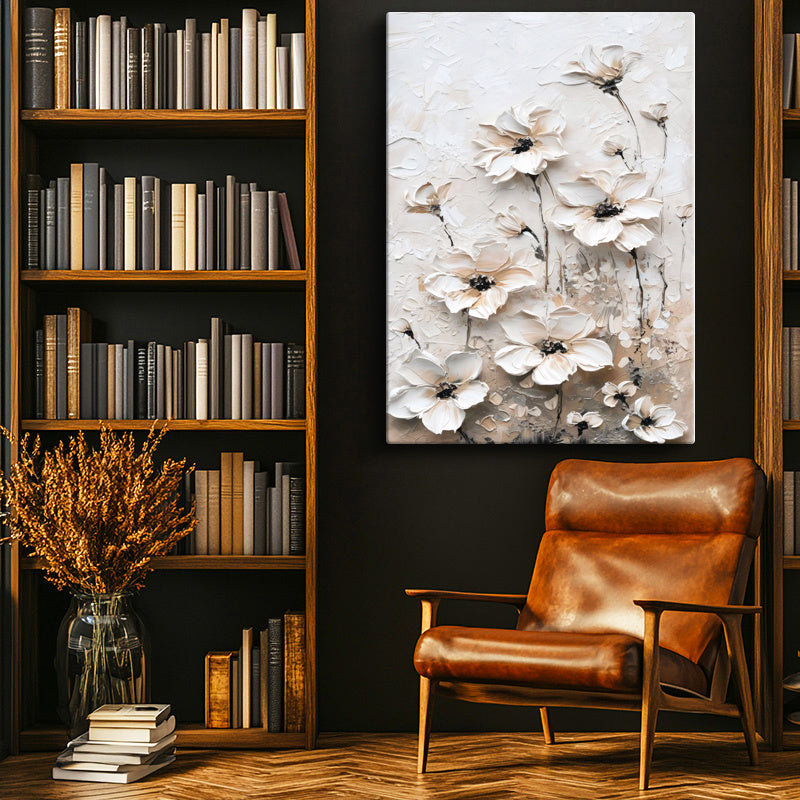 Dikey Kanvas Tablo Soyut Dokulu Büyük Çiçekler Çiçek Tablosu Ev Ofis Duvar Dekoru