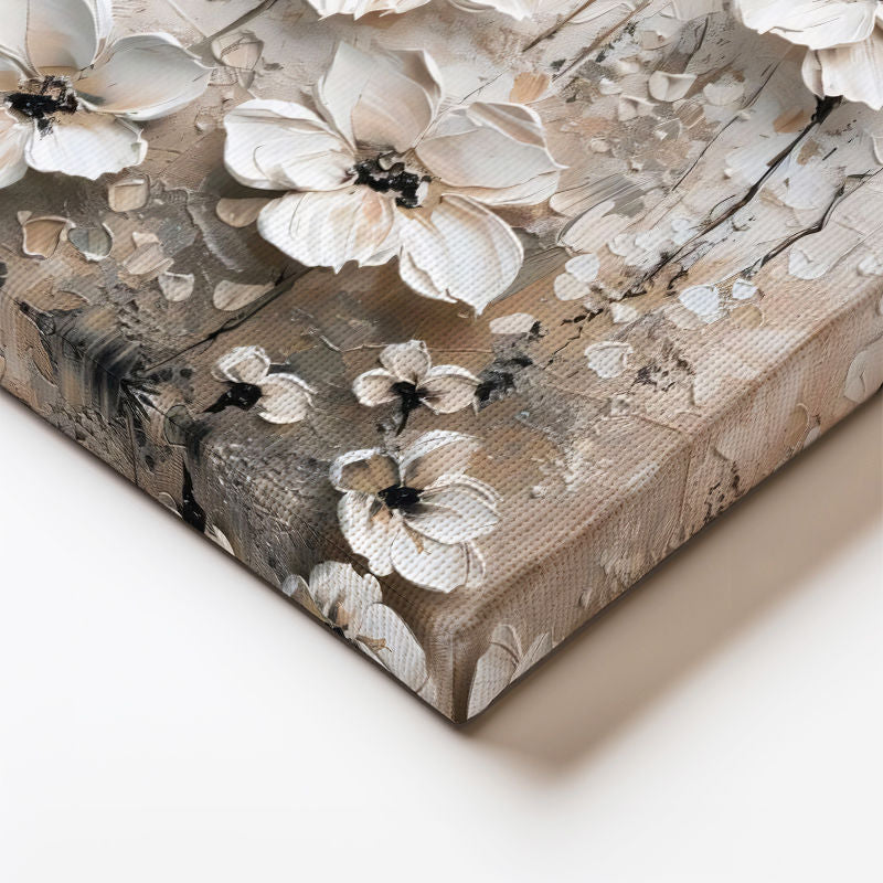 Dikey Kanvas Tablo Soyut Dokulu Büyük Çiçekler Çiçek Tablosu Ev Ofis Duvar Dekoru