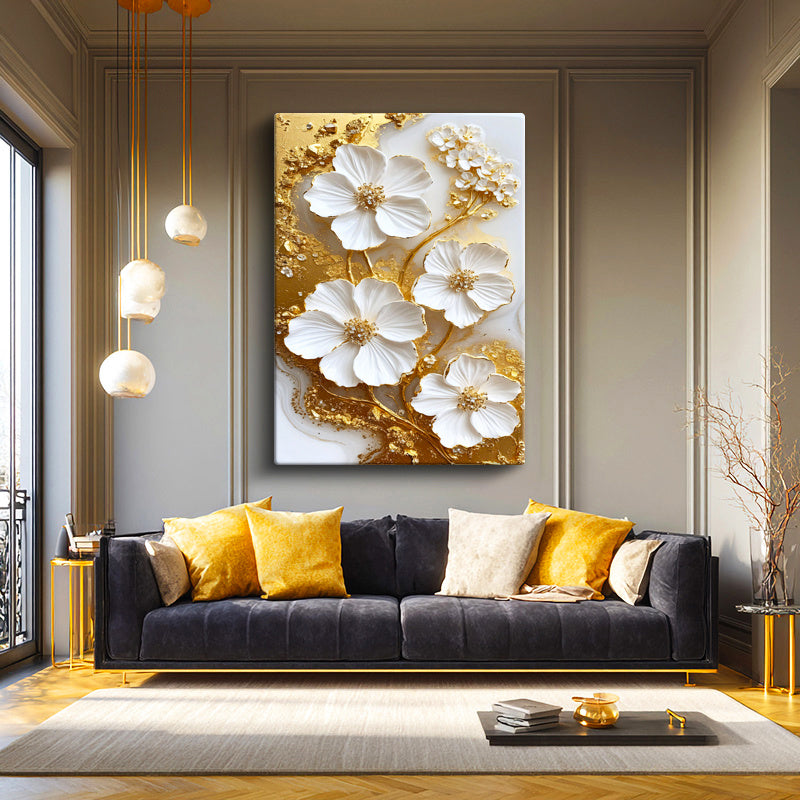 Dikey Kanvas Tablo Belirgin Damar Detaylı Çiçekler Çiçek Tablosu Ev Ofis Duvar Dekoru
