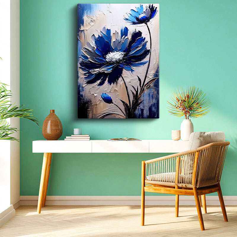 Dikey Kanvas Tablo Spatula Dokulu Büyük Çiçek Çiçek Tablosu Ev Ofis Duvar Dekoru