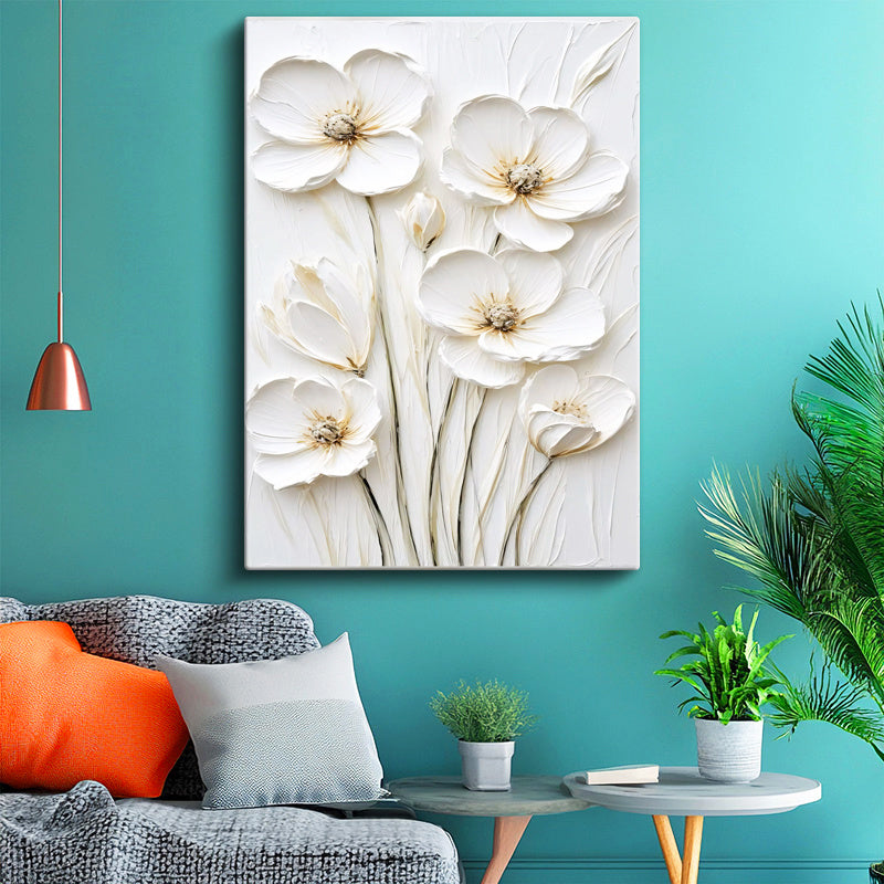 Dikey Kanvas Tablo Sade Dokulu Minimal Çiçekler Çiçek Tablosu Ev Ofis Duvar Dekoru