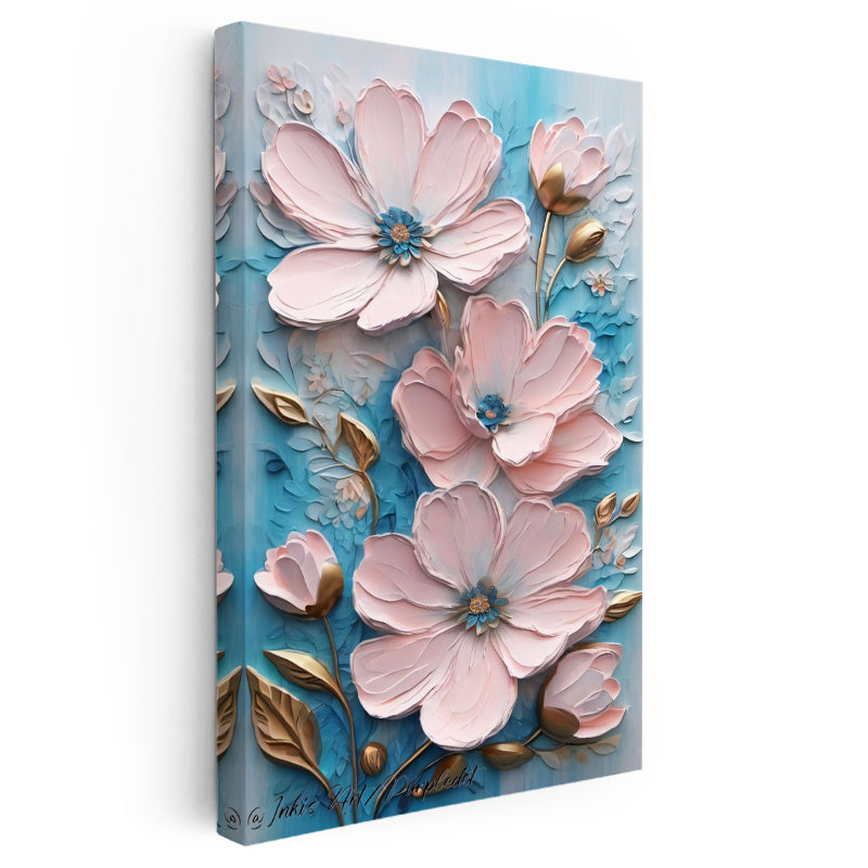 Dikey Kanvas Tablo Belirgin Tomurcuklu Çiçekler Çiçek Tablosu Ev Ofis Duvar Dekoru