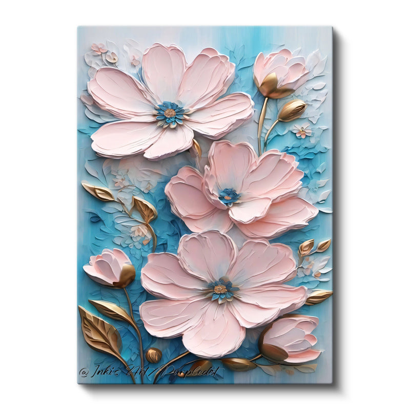 Dikey Kanvas Tablo Belirgin Tomurcuklu Çiçekler Çiçek Tablosu Ev Ofis Duvar Dekoru