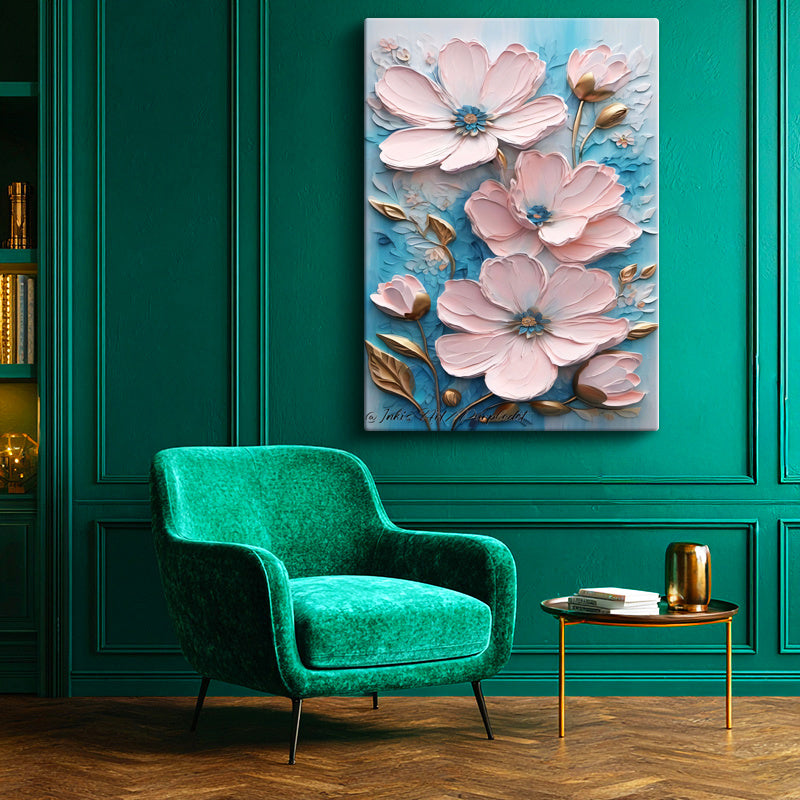 Dikey Kanvas Tablo Belirgin Tomurcuklu Çiçekler Çiçek Tablosu Ev Ofis Duvar Dekoru