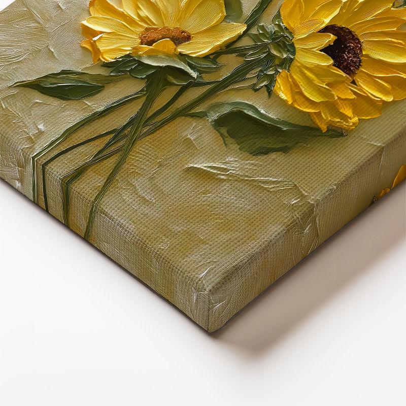 Dikey Kanvas Tablo Kabartma Görünümlü Ayçiçekleri Çiçek Tablosu Ev Ofis Duvar Dekoru