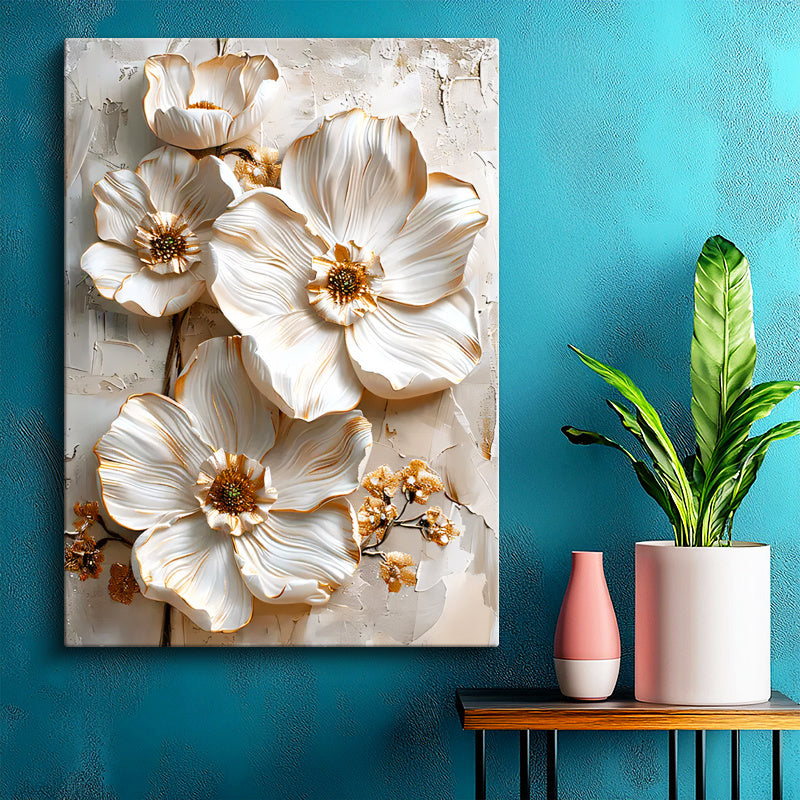 Dikey Kanvas Tablo Parlak Kenarlı Modern Çiçekler Çiçek Tablosu Ev Ofis Duvar Dekoru