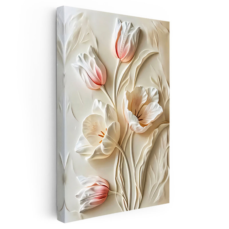 Dikey Kanvas Tablo Yumuşak Hatlı Zarif Laleler Çiçek Tablosu Ev Ofis Duvar Dekoru