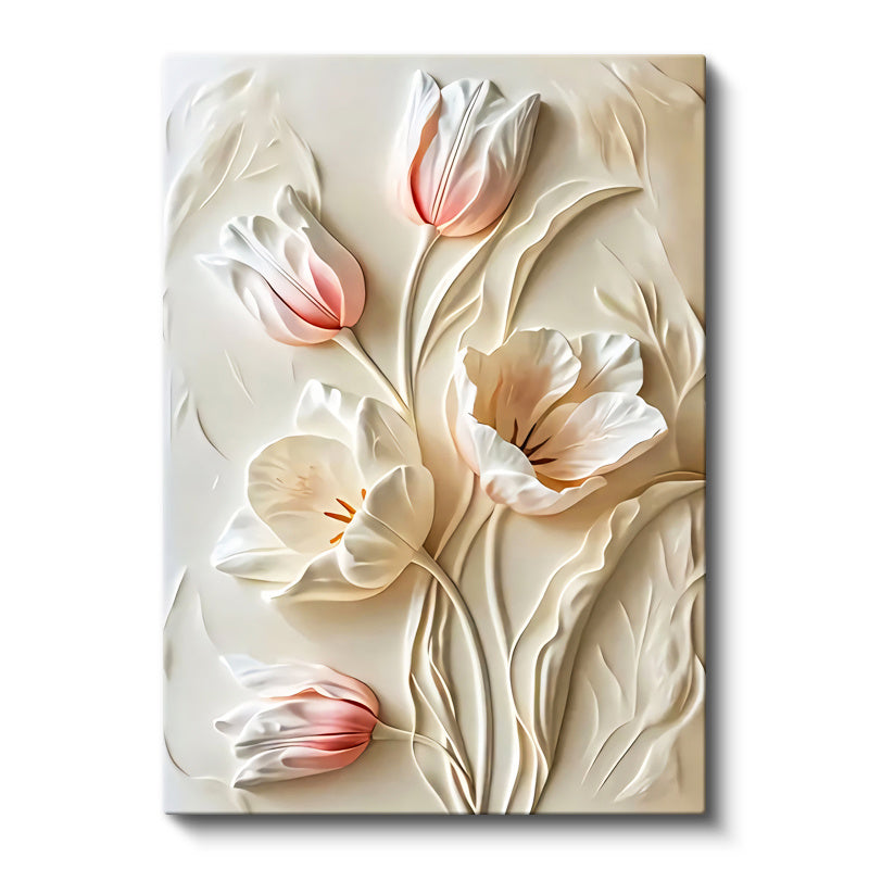 Dikey Kanvas Tablo Yumuşak Hatlı Zarif Laleler Çiçek Tablosu Ev Ofis Duvar Dekoru