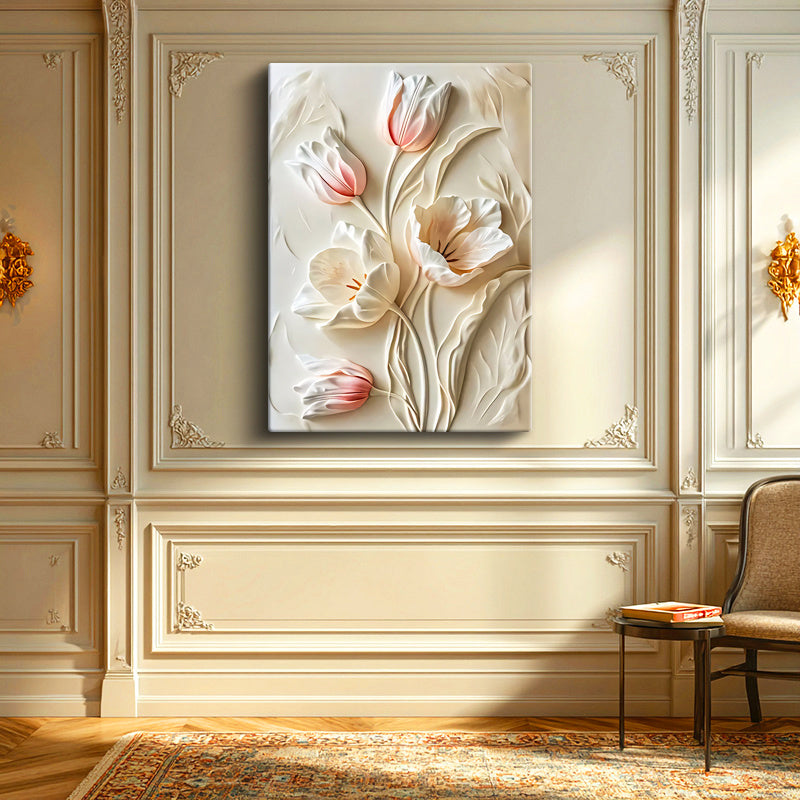 Dikey Kanvas Tablo Yumuşak Hatlı Zarif Laleler Çiçek Tablosu Ev Ofis Duvar Dekoru