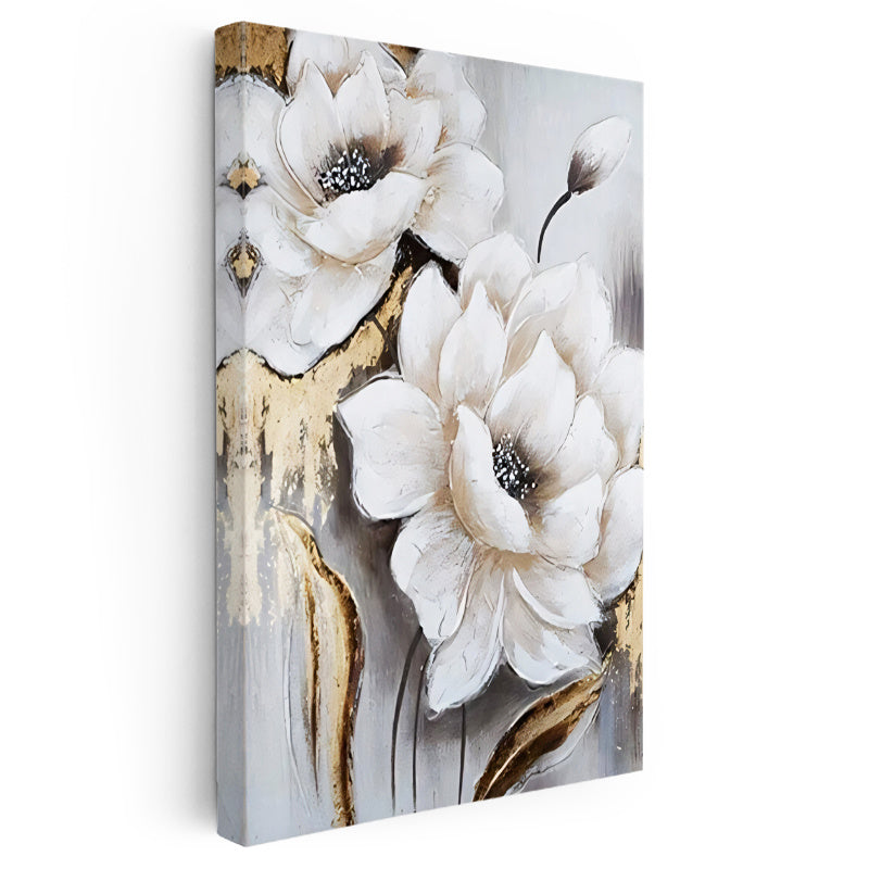 Dikey Kanvas Tablo Sanatsal Dokulu İri Manolyalar Çiçek Tablosu Ev Ofis Duvar Dekoru