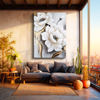 Dikey Kanvas Tablo Sanatsal Dokulu İri Manolyalar Çiçek Tablosu Ev Ofis Duvar Dekoru