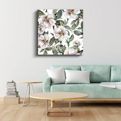 Beyaz Yaban Gülleri - Zarif Botanik Desen Kanvas Tablo