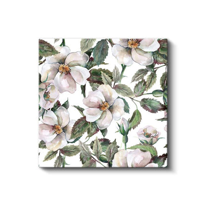 Beyaz Yaban Gülleri - Zarif Botanik Desen Kanvas Tablo