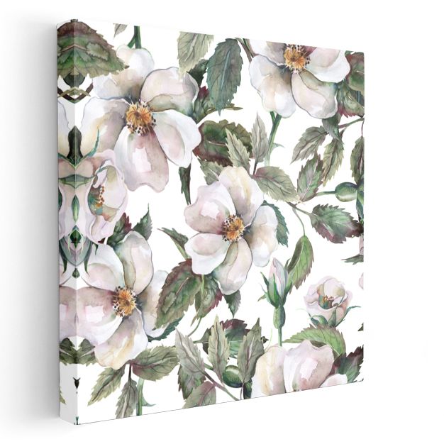 Beyaz Yaban Gülleri - Zarif Botanik Desen Kanvas Tablo