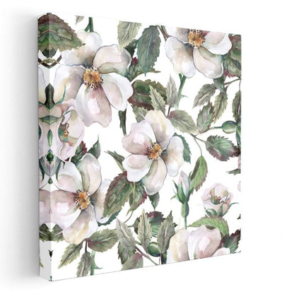 Beyaz Yaban Gülleri - Zarif Botanik Desen Kanvas Tablo