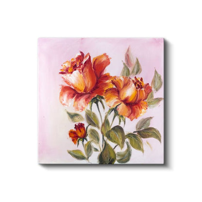 Turuncu Güller - Pembe Fonda Sıcak Tonlu Çiçek Portresi Kanvas Tablo
