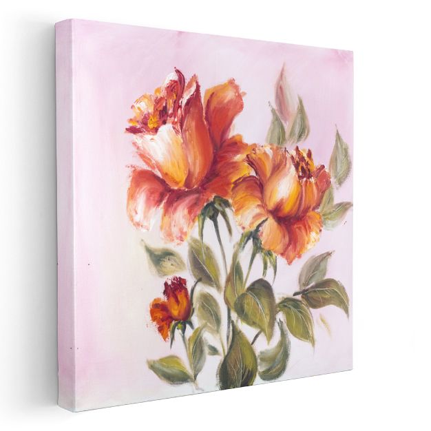 Turuncu Güller - Pembe Fonda Sıcak Tonlu Çiçek Portresi Kanvas Tablo