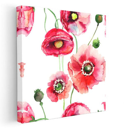 Kırmızı Gelincikler - Beyaz Fonda Canlı Gelincik Deseni Kanvas Tablo