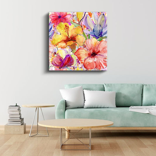 Çiçek Şöleni - Renkli Çiçek Kolajı Kanvas Tablo