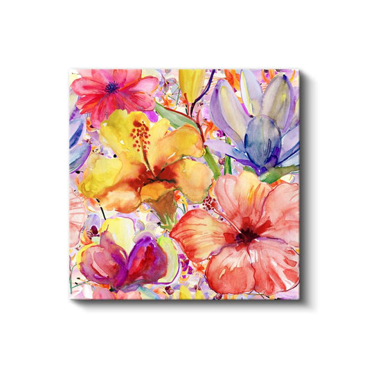 Çiçek Şöleni - Renkli Çiçek Kolajı Kanvas Tablo