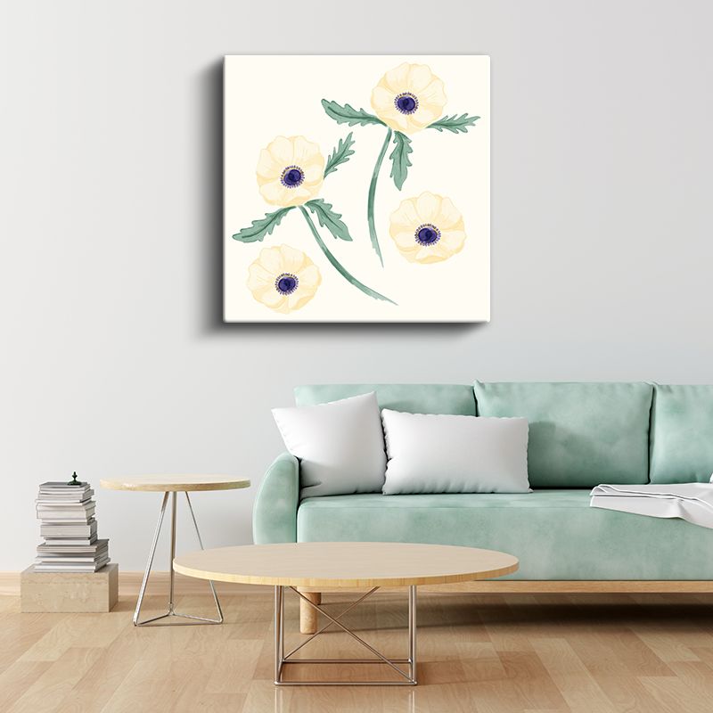 Krem Gelincikler - Minimalist Botanik İllüstrasyon Kanvas Tablo