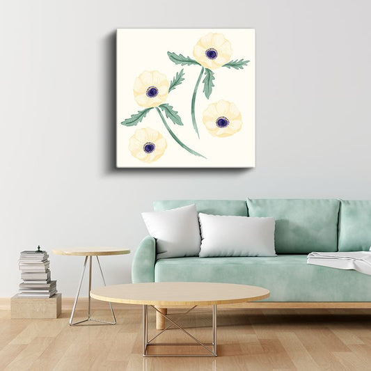 Krem Gelincikler - Minimalist Botanik İllüstrasyon Kanvas Tablo