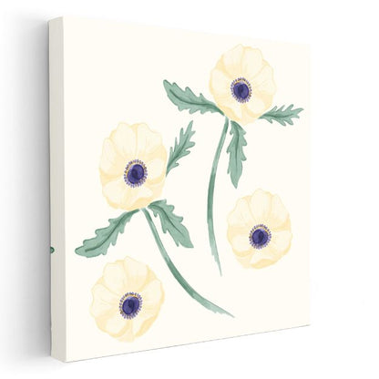 Krem Gelincikler - Minimalist Botanik İllüstrasyon Kanvas Tablo