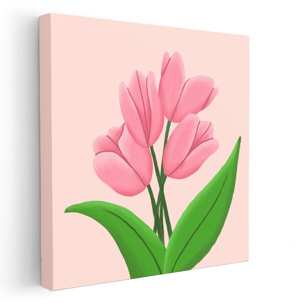 Pembe Laleler - Pastel Fonda Minimalist Çiçek Tasarımı Kanvas Tablo