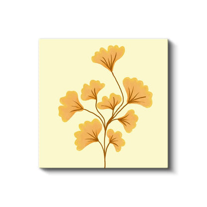 Ginkgo Yaprakları - Krem Fonda Altın Sarısı Botanik Desen Kanvas Tablo