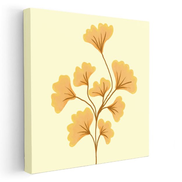 Ginkgo Yaprakları - Krem Fonda Altın Sarısı Botanik Desen Kanvas Tablo
