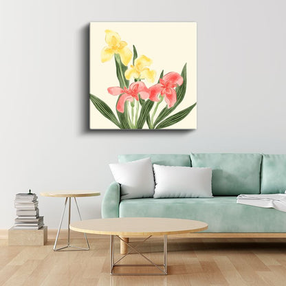 Bahar Çiçekleri - Sarı ve Pembe İris Kompozisyonu Kanvas Tablo