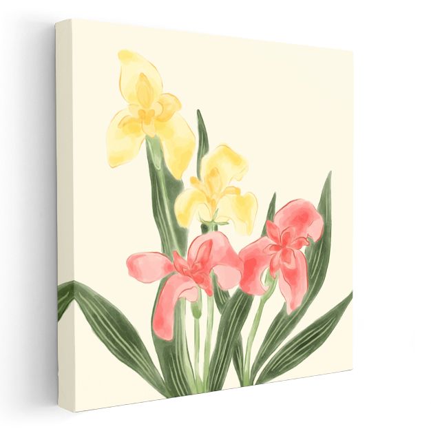 Bahar Çiçekleri - Sarı ve Pembe İris Kompozisyonu Kanvas Tablo