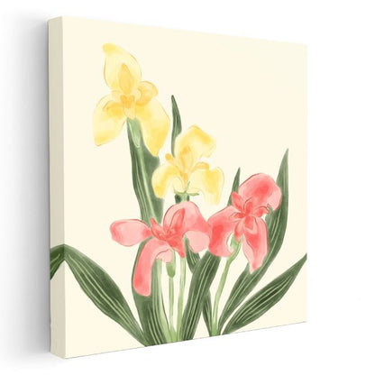 Bahar Çiçekleri - Sarı ve Pembe İris Kompozisyonu Kanvas Tablo
