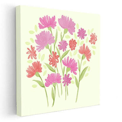 Pembe Papatyalar - Açık Yeşil Fonda Bahar Çiçekleri Kanvas Tablo